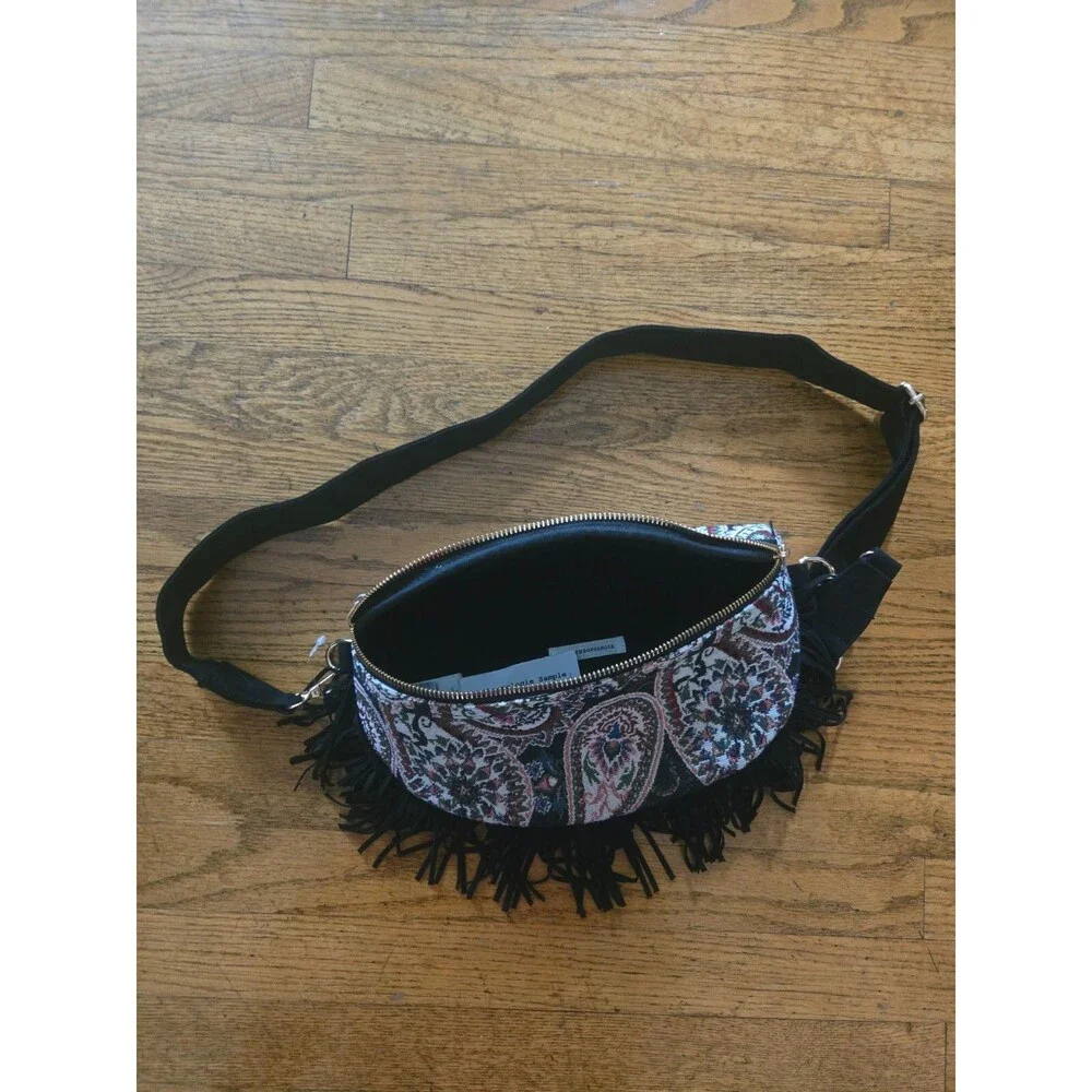 Anthropologie Crescent Fringe Tapestry Sling Bag Rare Sample NWOT